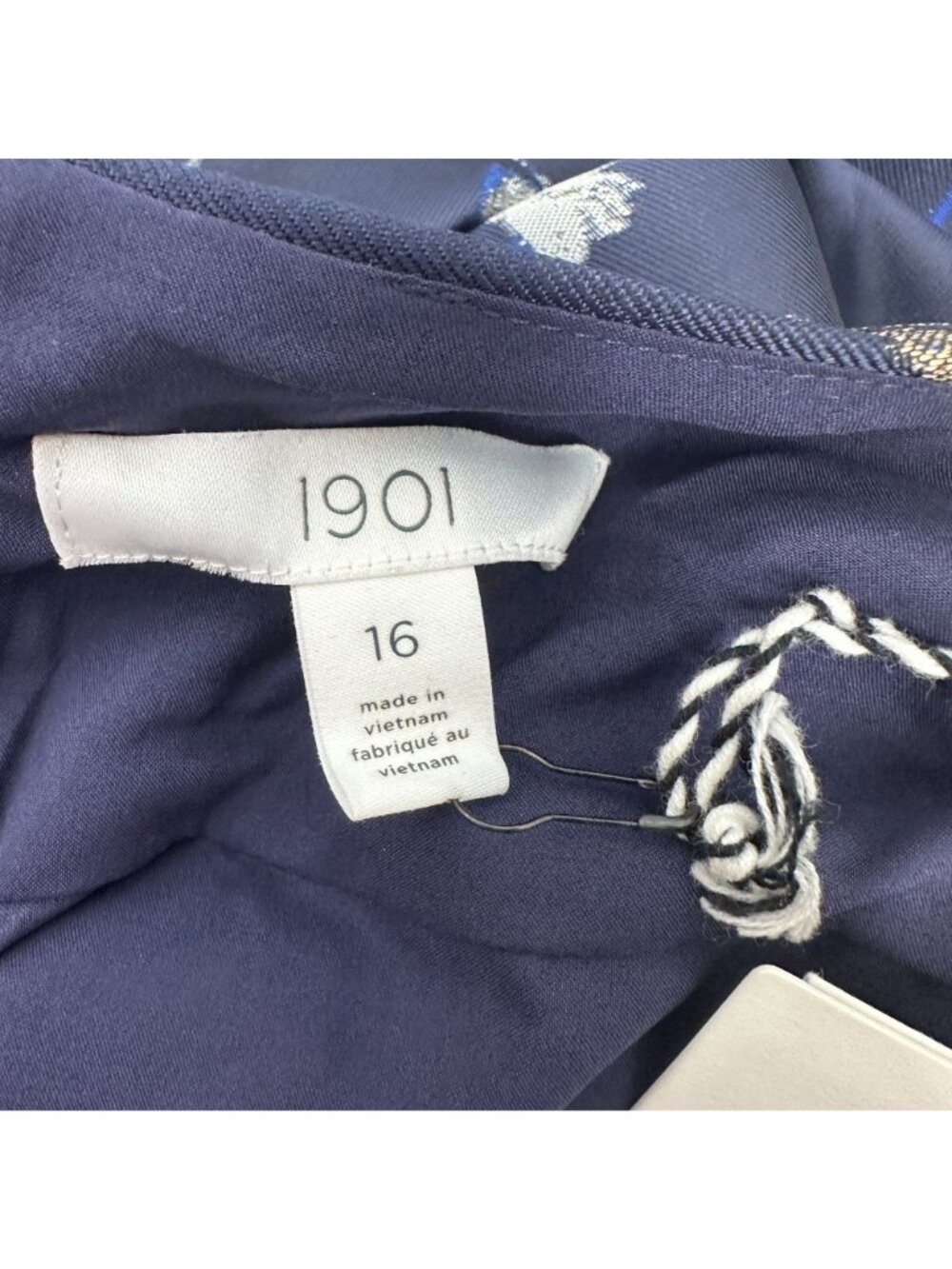 1901 Nordstrom Navy Floral Metallic Jacquard Belted Midi Dress Womens 16 NEW - Picture 13 of 16